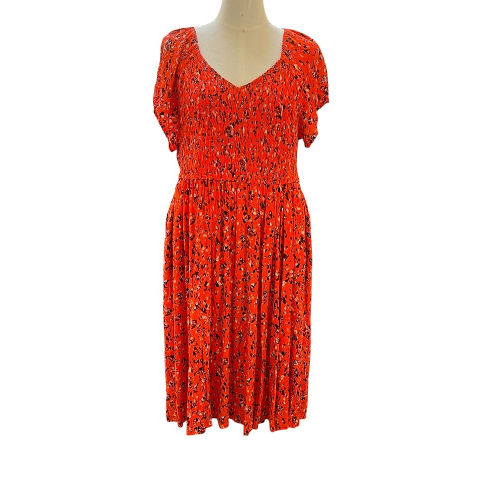 Torrid NWT Size 4 Orange Floral Smocked Maxi Dress Short Sleeve V-Neck
